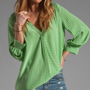 Joie Aceline Green Geo Printed 3/4 Sleeve Silk Top